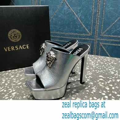 Versace Heel 14cm Platform 4cm La Medusa Mules Metallic Silver 2023 - Click Image to Close