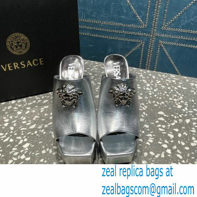 Versace Heel 14cm Platform 4cm La Medusa Mules Metallic Silver 2023