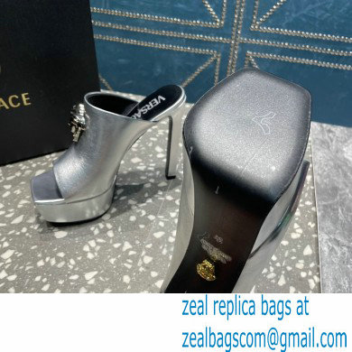 Versace Heel 14cm Platform 4cm La Medusa Mules Metallic Silver 2023 - Click Image to Close