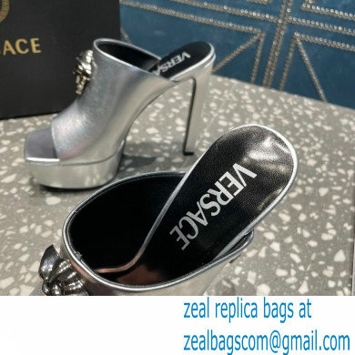 Versace Heel 14cm Platform 4cm La Medusa Mules Metallic Silver 2023 - Click Image to Close