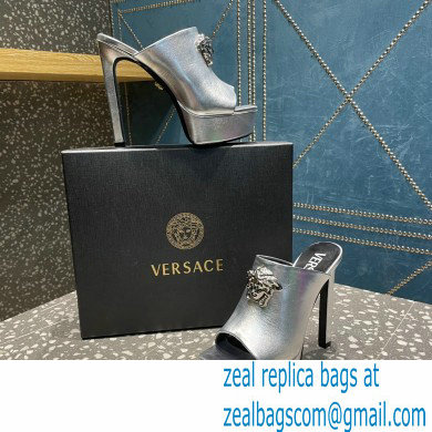 Versace Heel 14cm Platform 4cm La Medusa Mules Metallic Silver 2023 - Click Image to Close