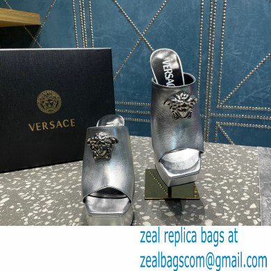 Versace Heel 14cm Platform 4cm La Medusa Mules Metallic Silver 2023