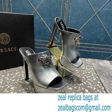 Versace Heel 14cm Platform 4cm La Medusa Mules Metallic Silver 2023 - Click Image to Close