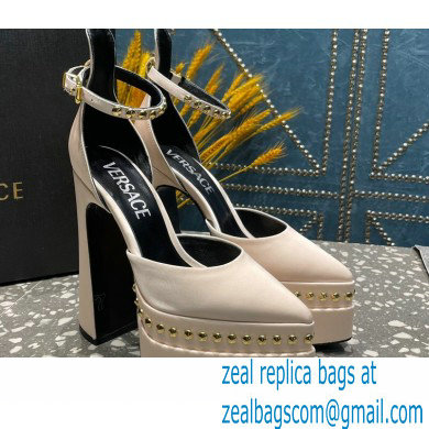 Versace Heel 15.5cm Platform 5.5cm Aevitas Pointy stud Pumps Satin Beige 2023