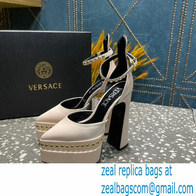 Versace Heel 15.5cm Platform 5.5cm Aevitas Pointy stud Pumps Satin Beige 2023