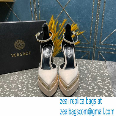 Versace Heel 15.5cm Platform 5.5cm Aevitas Pointy stud Pumps Satin Beige 2023