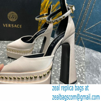 Versace Heel 15.5cm Platform 5.5cm Aevitas Pointy stud Pumps Satin Beige 2023