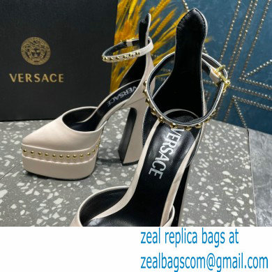 Versace Heel 15.5cm Platform 5.5cm Aevitas Pointy stud Pumps Satin Beige 2023