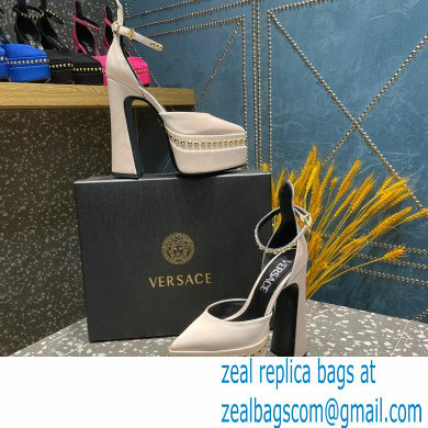 Versace Heel 15.5cm Platform 5.5cm Aevitas Pointy stud Pumps Satin Beige 2023