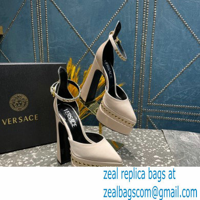 Versace Heel 15.5cm Platform 5.5cm Aevitas Pointy stud Pumps Satin Beige 2023