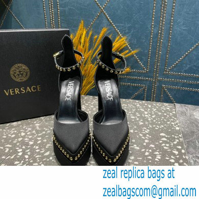 Versace Heel 15.5cm Platform 5.5cm Aevitas Pointy stud Pumps Satin Black 2023