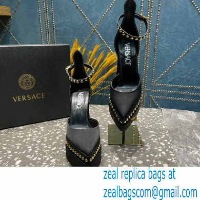 Versace Heel 15.5cm Platform 5.5cm Aevitas Pointy stud Pumps Satin Black 2023