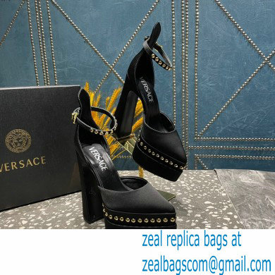 Versace Heel 15.5cm Platform 5.5cm Aevitas Pointy stud Pumps Satin Black 2023 - Click Image to Close