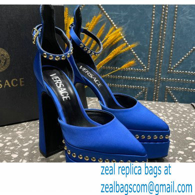 Versace Heel 15.5cm Platform 5.5cm Aevitas Pointy stud Pumps Satin Blue 2023