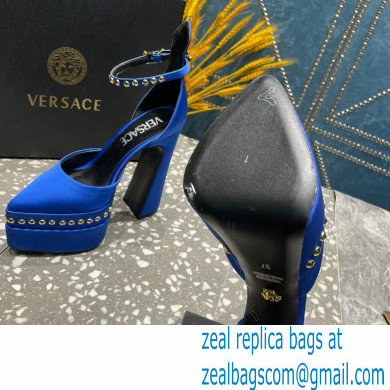 Versace Heel 15.5cm Platform 5.5cm Aevitas Pointy stud Pumps Satin Blue 2023 - Click Image to Close