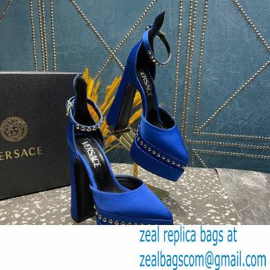 Versace Heel 15.5cm Platform 5.5cm Aevitas Pointy stud Pumps Satin Blue 2023 - Click Image to Close