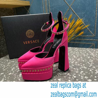 Versace Heel 15.5cm Platform 5.5cm Aevitas Pointy stud Pumps Satin Fuchsia 2023 - Click Image to Close