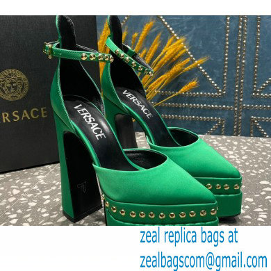 Versace Heel 15.5cm Platform 5.5cm Aevitas Pointy stud Pumps Satin Green 2023