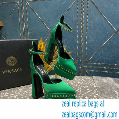 Versace Heel 15.5cm Platform 5.5cm Aevitas Pointy stud Pumps Satin Green 2023