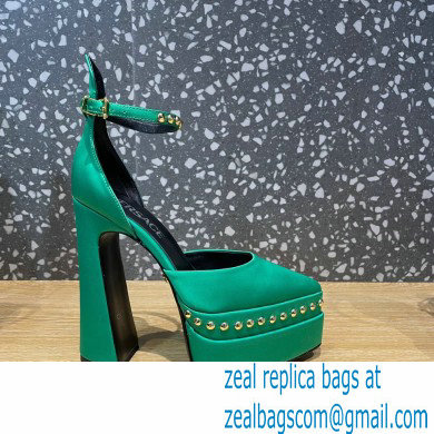 Versace Heel 15.5cm Platform 5.5cm Aevitas Pointy stud Pumps Satin Green 2023 - Click Image to Close