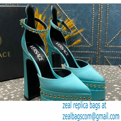 Versace Heel 15.5cm Platform 5.5cm Aevitas Pointy stud Pumps Satin Turquoise Green 2023