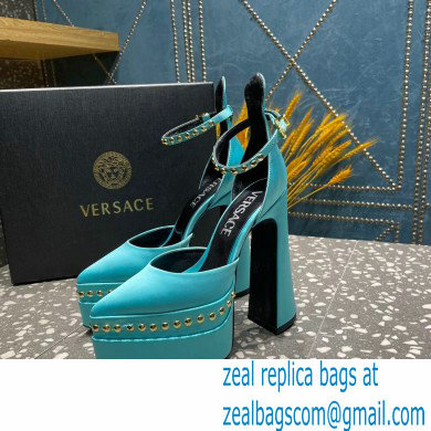 Versace Heel 15.5cm Platform 5.5cm Aevitas Pointy stud Pumps Satin Turquoise Green 2023 - Click Image to Close