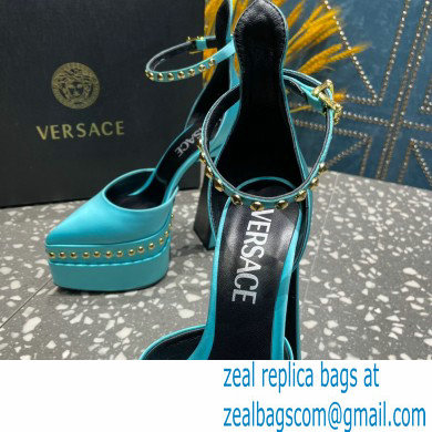 Versace Heel 15.5cm Platform 5.5cm Aevitas Pointy stud Pumps Satin Turquoise Green 2023