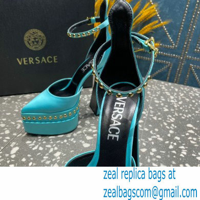 Versace Heel 15.5cm Platform 5.5cm Aevitas Pointy stud Pumps Satin Turquoise Green 2023 - Click Image to Close