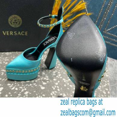 Versace Heel 15.5cm Platform 5.5cm Aevitas Pointy stud Pumps Satin Turquoise Green 2023 - Click Image to Close