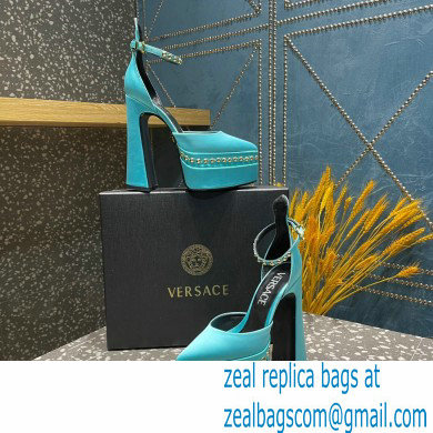 Versace Heel 15.5cm Platform 5.5cm Aevitas Pointy stud Pumps Satin Turquoise Green 2023