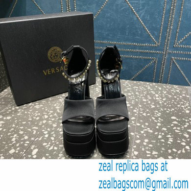 Versace Heel 15.5cm Satin Medusa Aevitas Platform Sandals Black 2023 - Click Image to Close