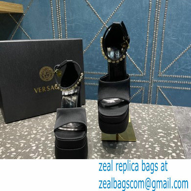 Versace Heel 15.5cm Satin Medusa Aevitas Platform Sandals Black 2023 - Click Image to Close