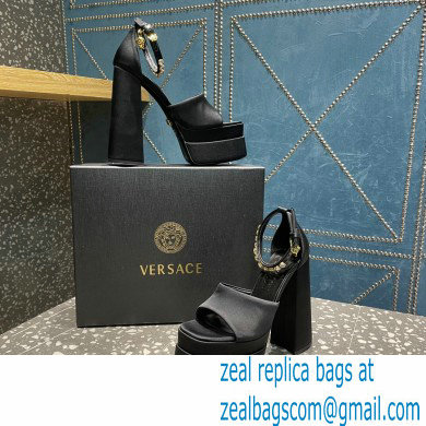 Versace Heel 15.5cm Satin Medusa Aevitas Platform Sandals Black 2023