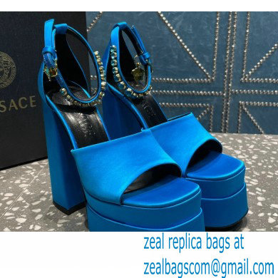 Versace Heel 15.5cm Satin Medusa Aevitas Platform Sandals Blue 2023 - Click Image to Close