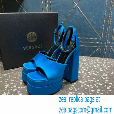 Versace Heel 15.5cm Satin Medusa Aevitas Platform Sandals Blue 2023 - Click Image to Close