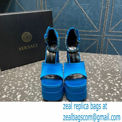 Versace Heel 15.5cm Satin Medusa Aevitas Platform Sandals Blue 2023 - Click Image to Close