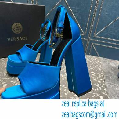 Versace Heel 15.5cm Satin Medusa Aevitas Platform Sandals Blue 2023 - Click Image to Close