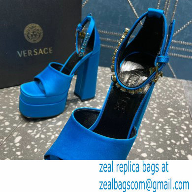 Versace Heel 15.5cm Satin Medusa Aevitas Platform Sandals Blue 2023