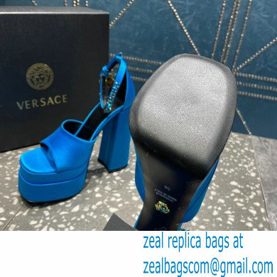 Versace Heel 15.5cm Satin Medusa Aevitas Platform Sandals Blue 2023