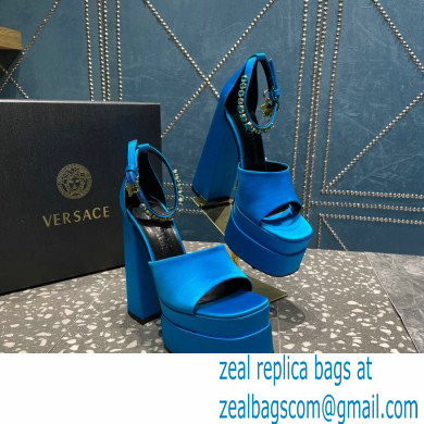 Versace Heel 15.5cm Satin Medusa Aevitas Platform Sandals Blue 2023