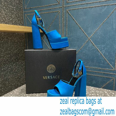 Versace Heel 15.5cm Satin Medusa Aevitas Platform Sandals Blue 2023 - Click Image to Close