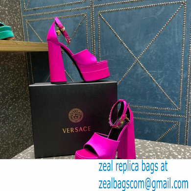 Versace Heel 15.5cm Satin Medusa Aevitas Platform Sandals Fuchsia 2023