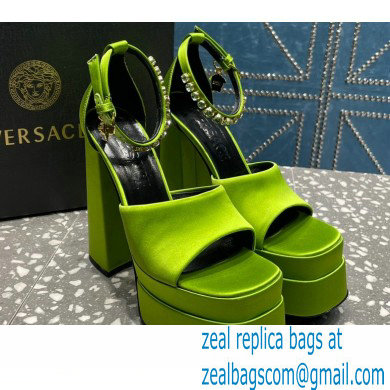 Versace Heel 15.5cm Satin Medusa Aevitas Platform Sandals Grass Green 2023 - Click Image to Close