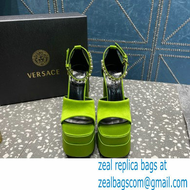 Versace Heel 15.5cm Satin Medusa Aevitas Platform Sandals Grass Green 2023 - Click Image to Close