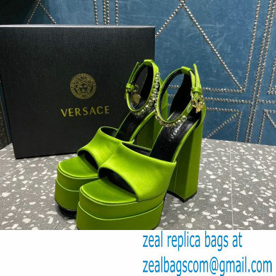 Versace Heel 15.5cm Satin Medusa Aevitas Platform Sandals Grass Green 2023