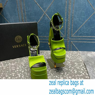 Versace Heel 15.5cm Satin Medusa Aevitas Platform Sandals Grass Green 2023