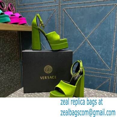 Versace Heel 15.5cm Satin Medusa Aevitas Platform Sandals Grass Green 2023 - Click Image to Close