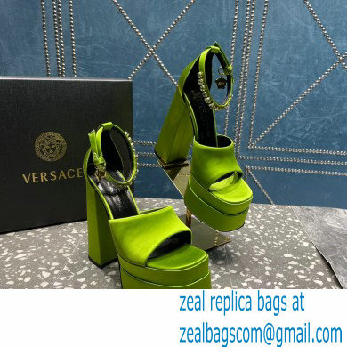 Versace Heel 15.5cm Satin Medusa Aevitas Platform Sandals Grass Green 2023 - Click Image to Close