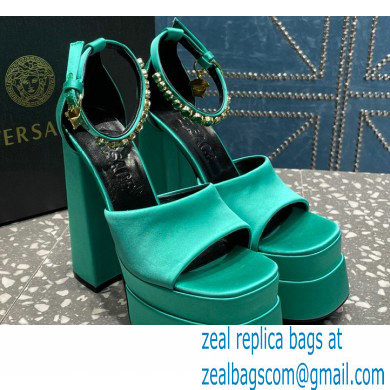 Versace Heel 15.5cm Satin Medusa Aevitas Platform Sandals Green 2023