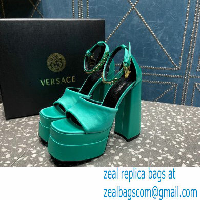 Versace Heel 15.5cm Satin Medusa Aevitas Platform Sandals Green 2023